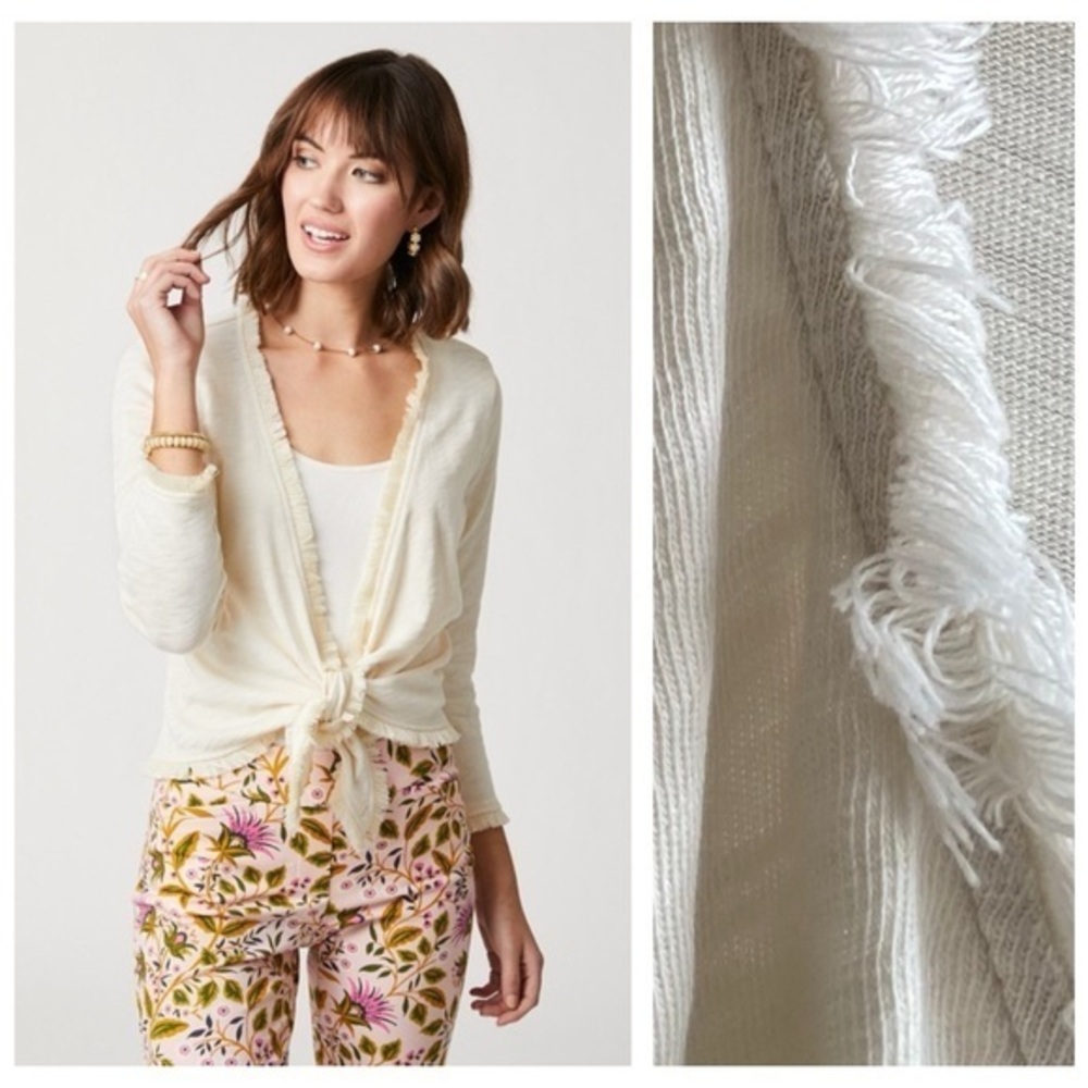Spartina 449 Cream White Clara Convertible Fringe Cardigan Sweater XS
